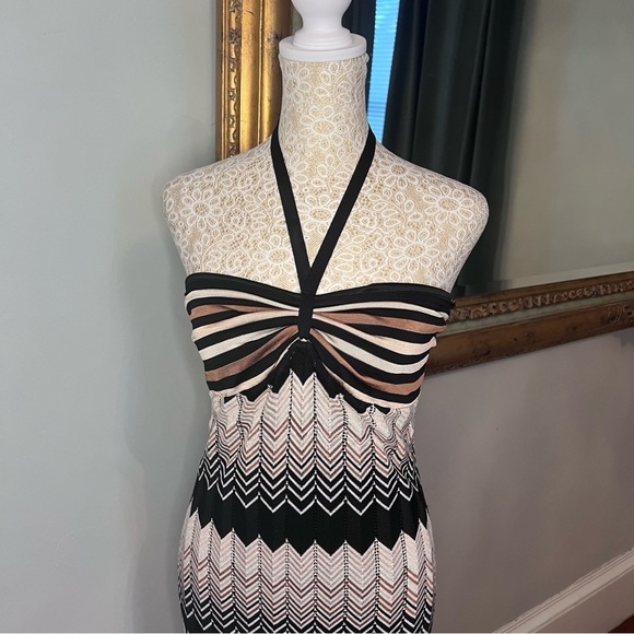 TRINA TURK Vallarta Brown, Cream , Black Chevron Halter Maxi Dress Size Medium - Picture 7 of 13